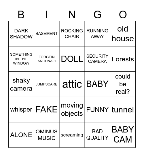 Scary Videos Bingo Card