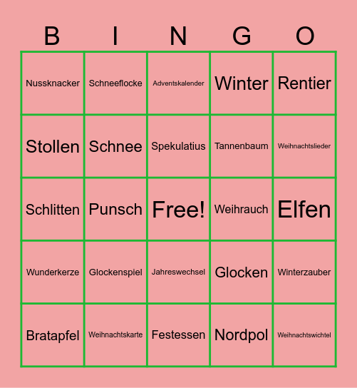 Weihnachten Bingo Card