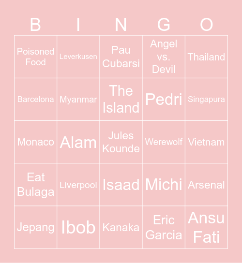 Isa's Bingo Card