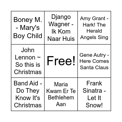 Kerstmuziek Bingo (1) Bingo Card