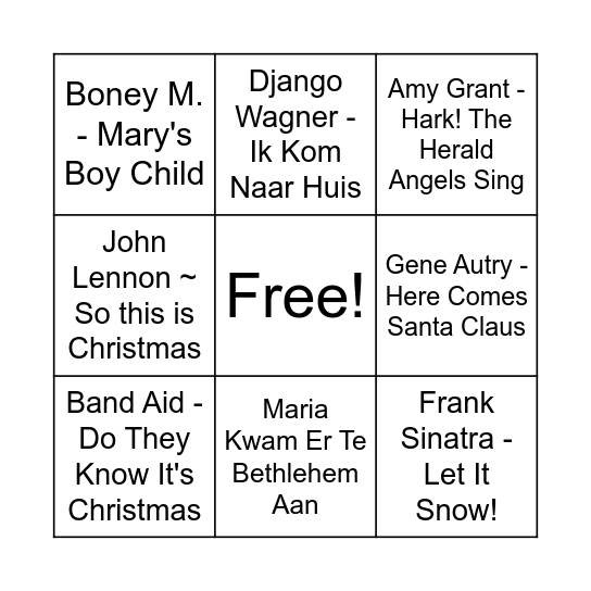 Kerstmuziek Bingo (1) Bingo Card