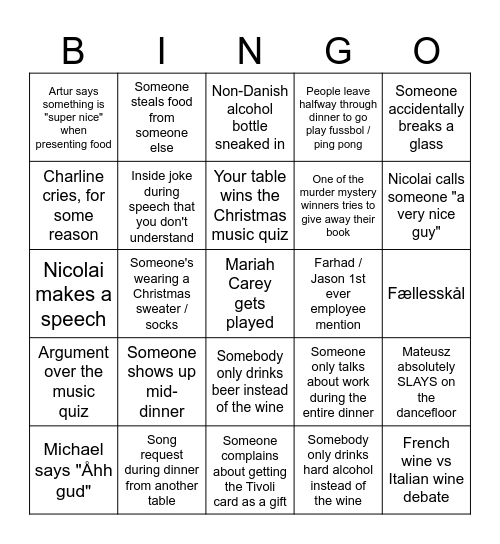 Julefrokost Ono-Bingo Card