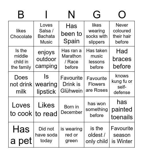 DWB International Dance School Bingo Card