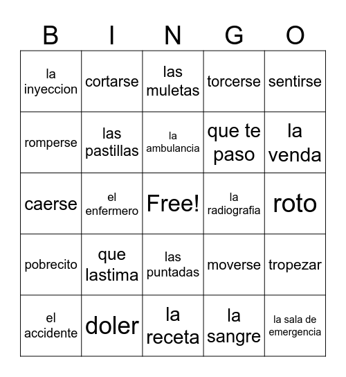 Realidades 2 5B Bingo Card