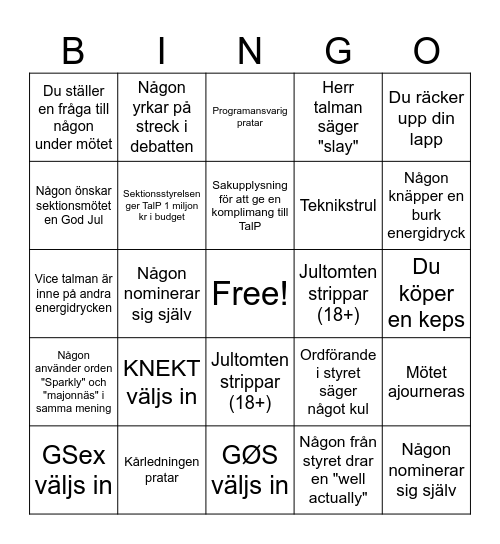 Sektionsmöte LP2 Bingo Card