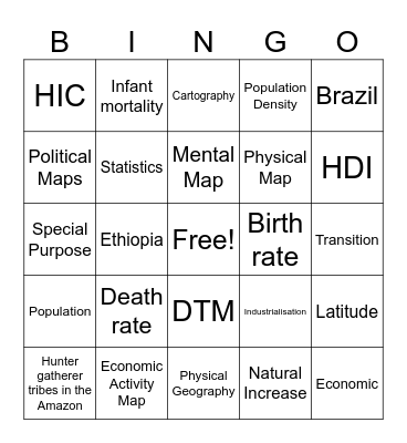Economic Geography Bingo Card
