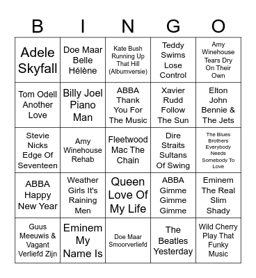TOP 2000 Nienke Bingo Card