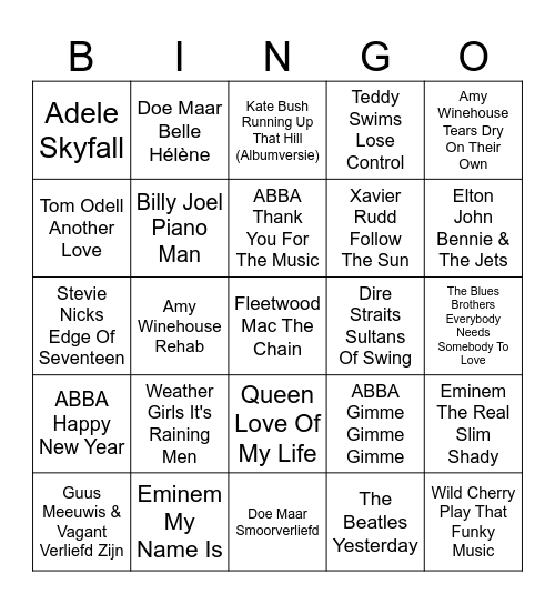 TOP 2000 Nienke Bingo Card