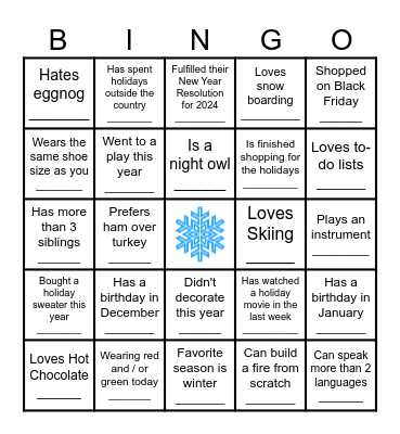 Happy Holidays! Bingo Card