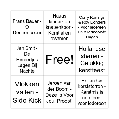 Kerstmuziek Bingo (NL) Bingo Card