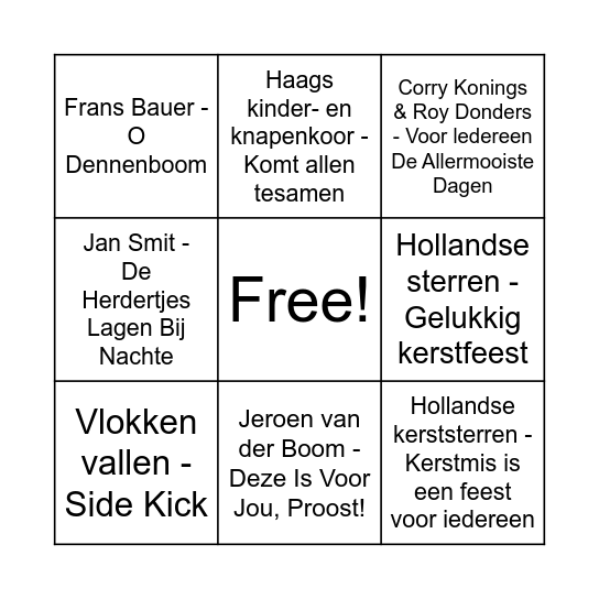 Kerstmuziek Bingo (NL) Bingo Card