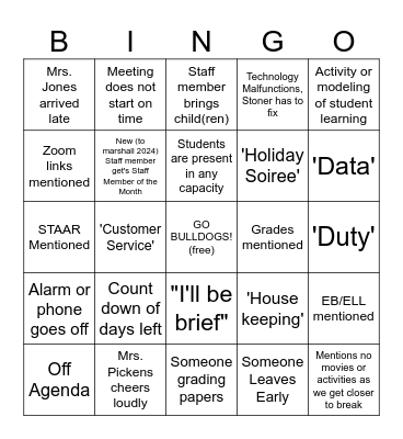 Unauthorized Marshall Bingo Card