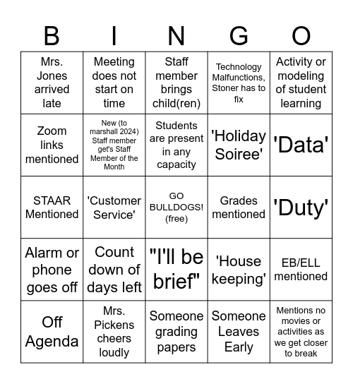 Unauthorized Marshall Bingo Card