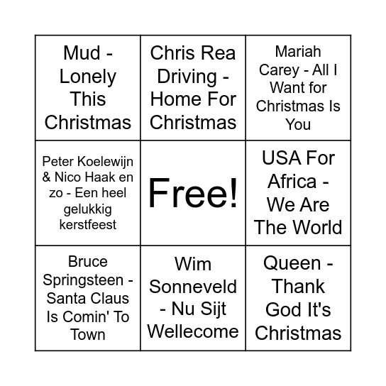 Kerstmuziek (3) Bingo Card