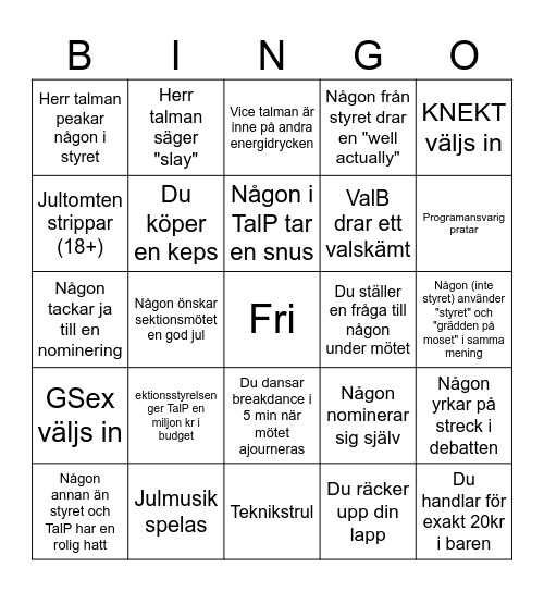 Sektionsmöte LP2 Bingo Card