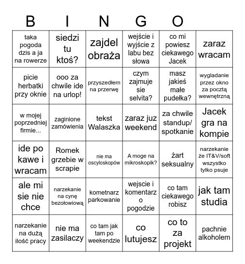 Lab Bingo Card