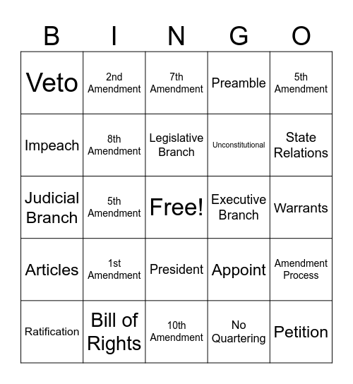 The Constitution Bingo Card