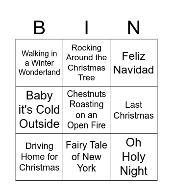 Christmas Song Bingo Card