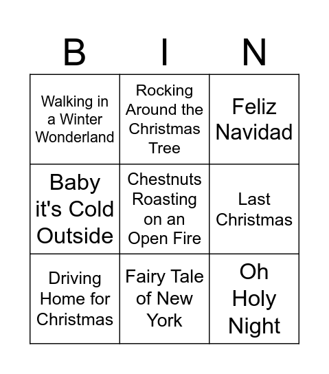 Christmas Song Bingo Card