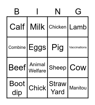 Farm Bingo Card