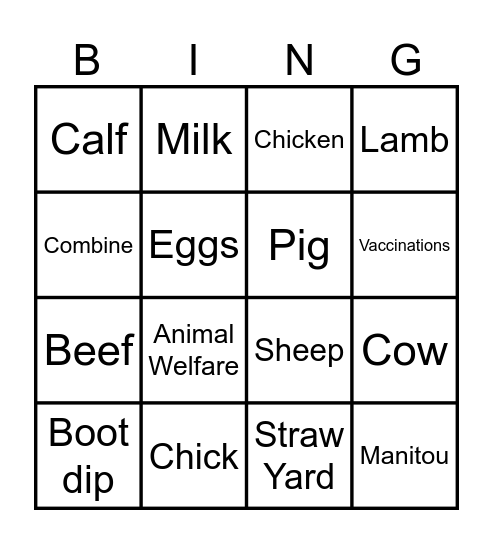 Farm Bingo Card