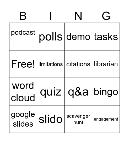 information literacy bingo demo Bingo Card