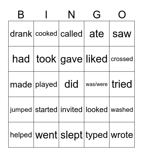 Past Simple Forms Bingo Card