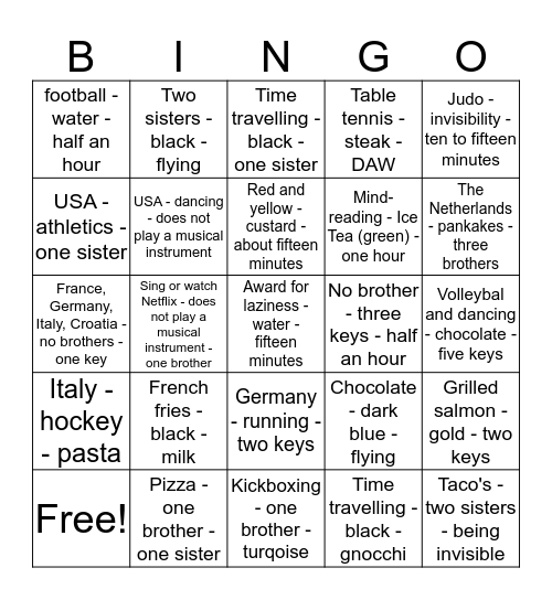 5V Bingo Card