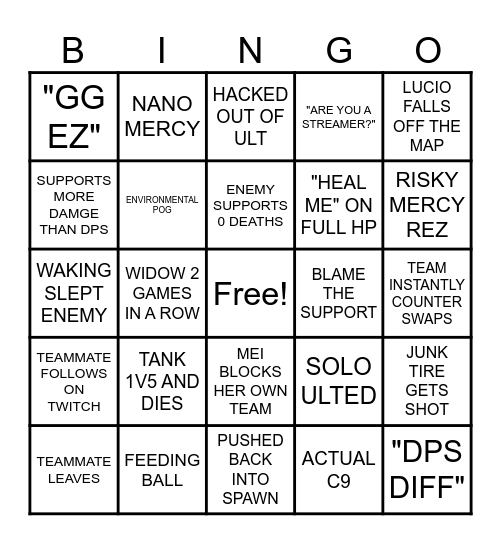 OVERWATCH 2 Bingo Card