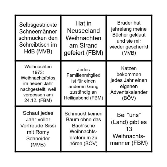 Weihnachtsfeier Bingo Card