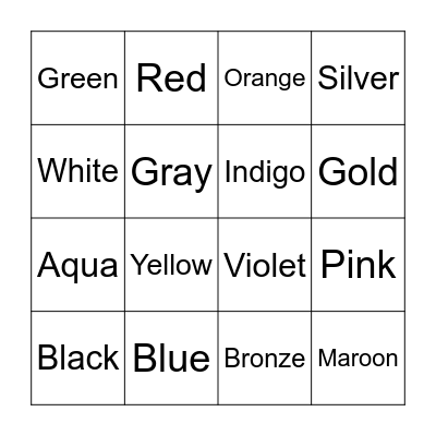 Color Words Bingo Card
