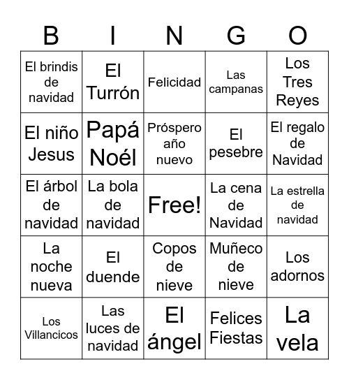 Navidad Bingo Card