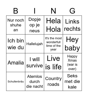 Aprè Ski Bingo Card