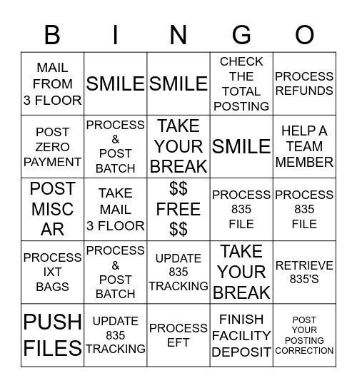 CASH POSTING Bingo Card