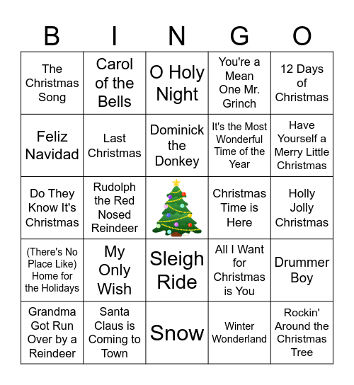 Christmas Music Bingo Card
