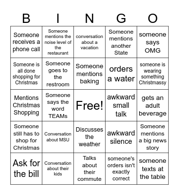 Ingham Christmas Bingo Card