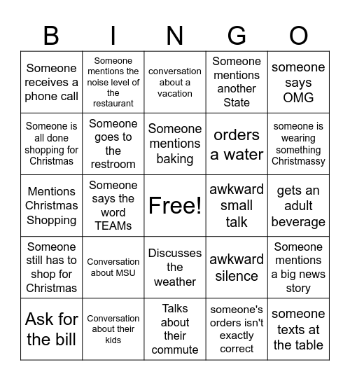 Ingham Christmas Bingo Card