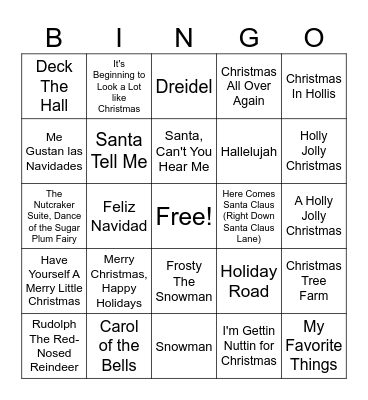 Holiday Music Bingo Card