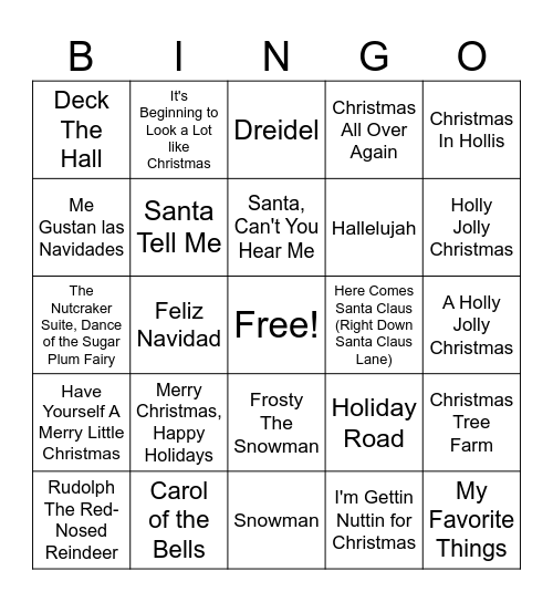 Holiday Music Bingo Card