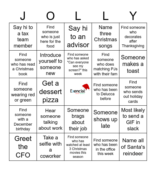 Exencial Holiday Bingo Card