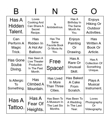 Find Someone Who... Bingo Card