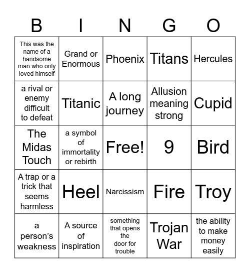 Allusion Bingo Card