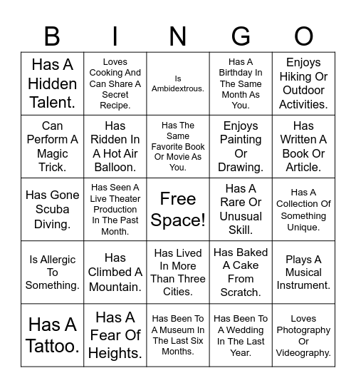 Find Someone Who... Bingo Card