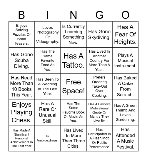 Find Someone Who... Bingo Card