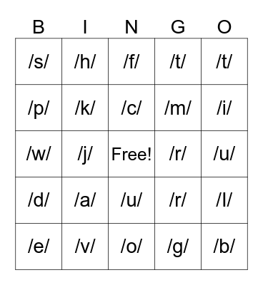 Letter Sounds Bingo Card