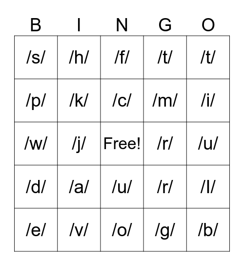 Letter Sounds Bingo Card