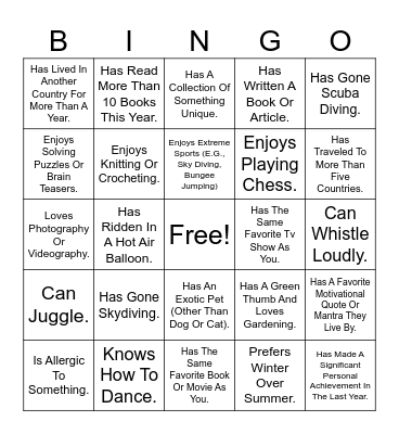 Find Someone Who... Bingo Card