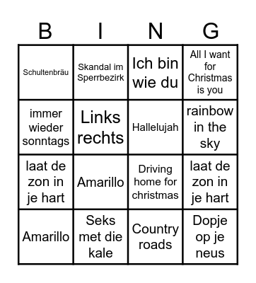 Aprè ski bingo Card