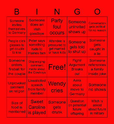 Bridal Bingo Card