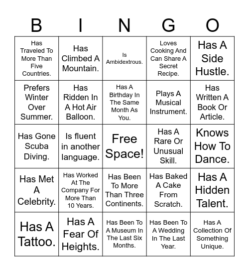 Find Someone Who... Bingo Card